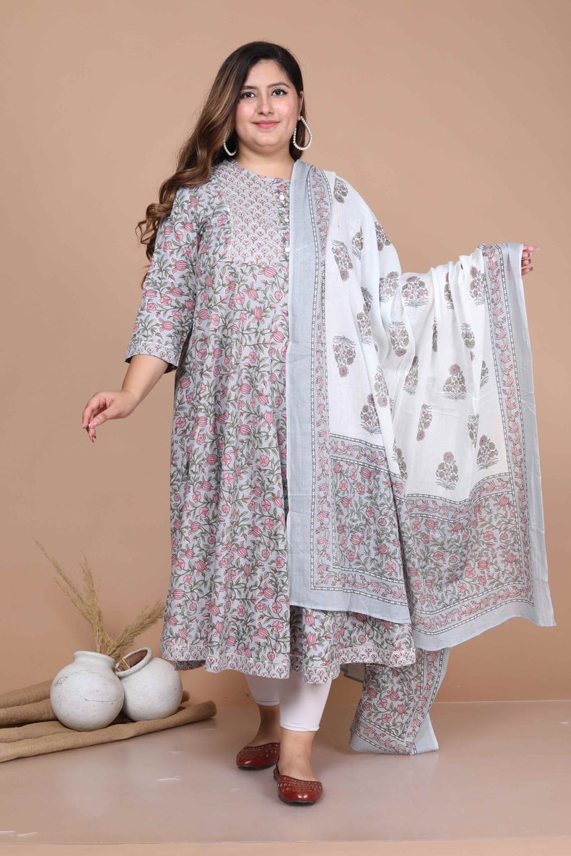 Miravan Floral Anarkali Kurta & Dupatta Set for Women - Image 1